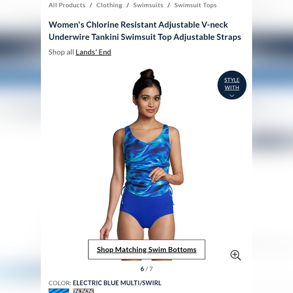 Women's Chlorine Resistant Adjustable V-neck Underwire Tankini Swimsuit Top - Picture 4 of 4